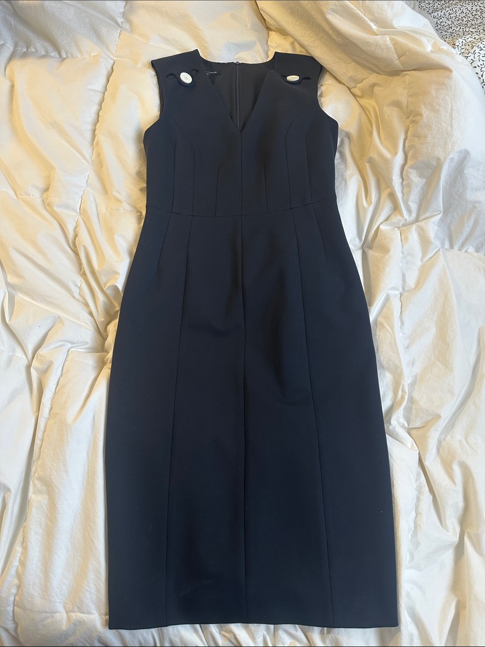 Judith & Charles Sleeveless Black Sheath Dress with V-Neck